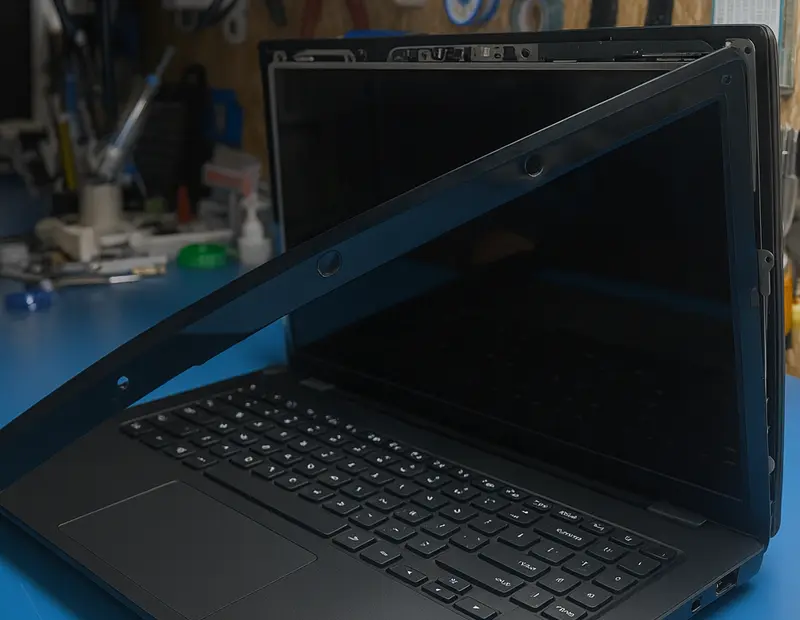 Laptop podczas wymiany matrycy w serwisie komputerowym