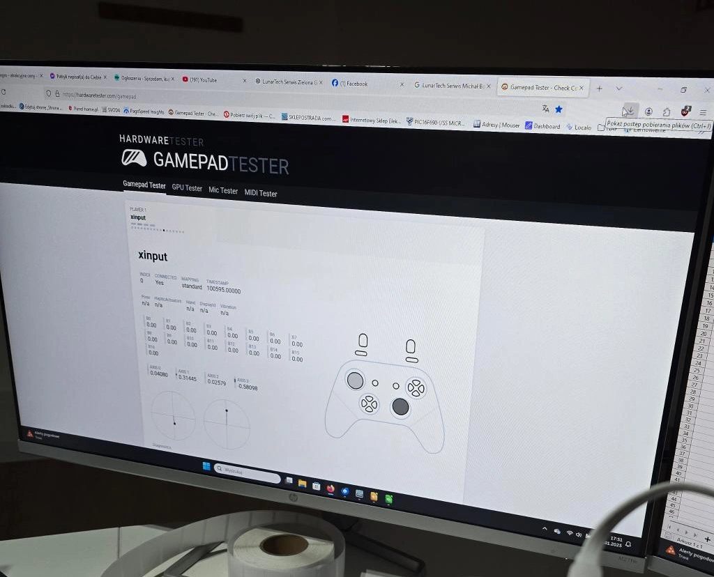 Test pada za pomocą programu GamePad Tester