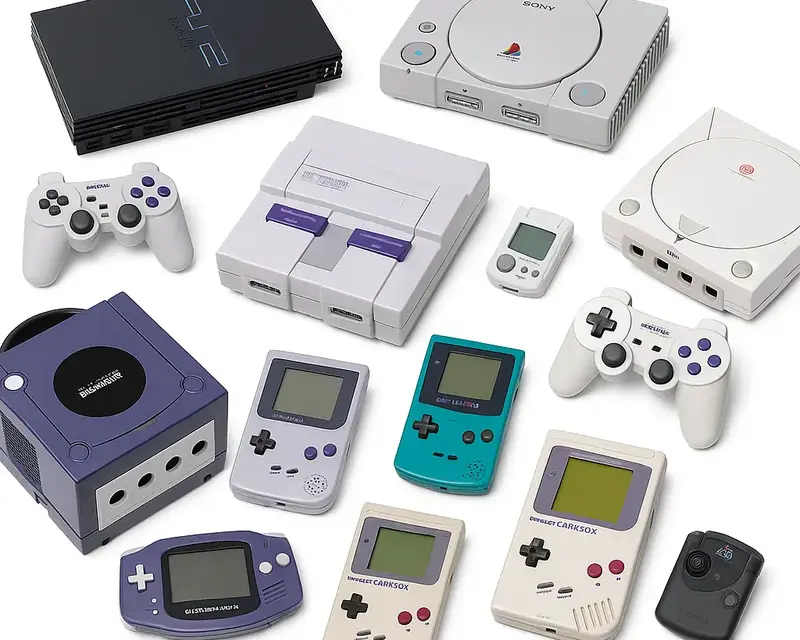 Retro konsole do gier – klasyczne modele PlayStation, Nintendo, Sega i inne, prezentowane razem