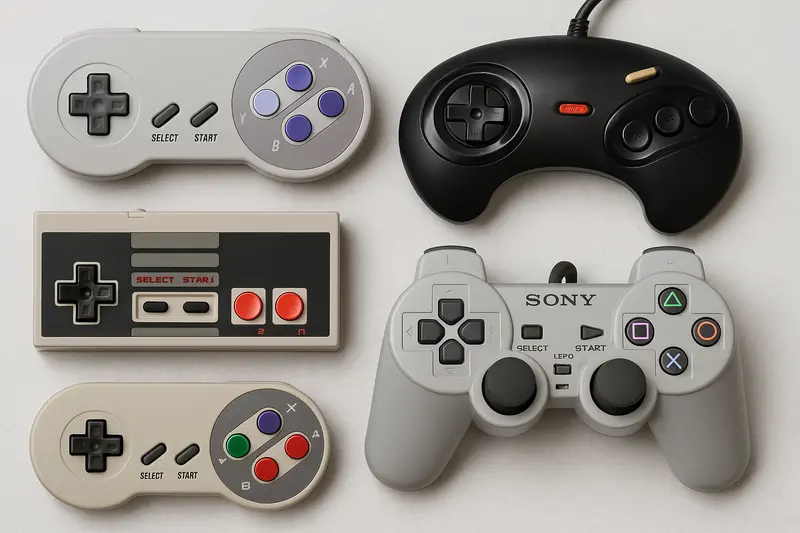 Pady retro różnych generacji – DualShock, SNES, Sega, Nintendo 64 – przygotowane do naprawy