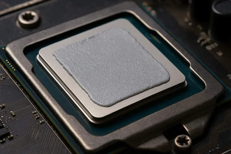 PTM7950 na procesorze – materiał zmiennofazowy równomiernie nałożony na IHS CPU