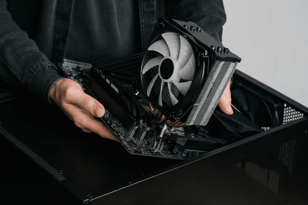 Montaż płyty głównej do nowej obudowy.